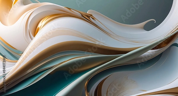 Fototapeta Abstract Swirling Background in Teal, Gold and White