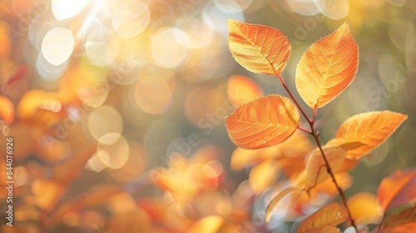 Fototapeta A leafy tree with a bright orange leaf