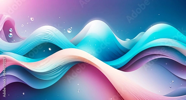 Fototapeta Abstract Blue and Pink Waves with Water Drops