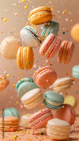 Obraz Colorful Macarons Falling Through The Air