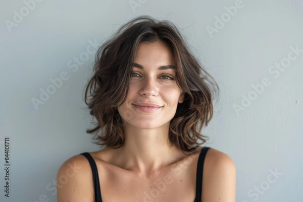 Fototapeta A close up portrait of a young woman with a subtle smile
