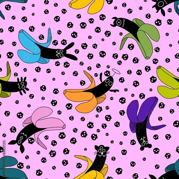 Fototapeta Halloween monsters seamless banana pattern for wrapping paper and fabric