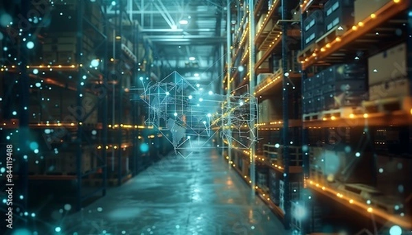 Fototapeta Holographic supply chain diagram in a logistics center