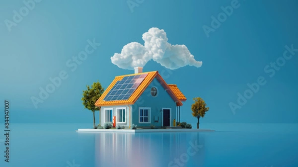 Fototapeta Utilizing Infographic Diagrams to Explain Battery Packs as an Alternative Clean Energy Storage System in Smart Homes with Solar Panel Roofs for Backup and Sustainable Energy