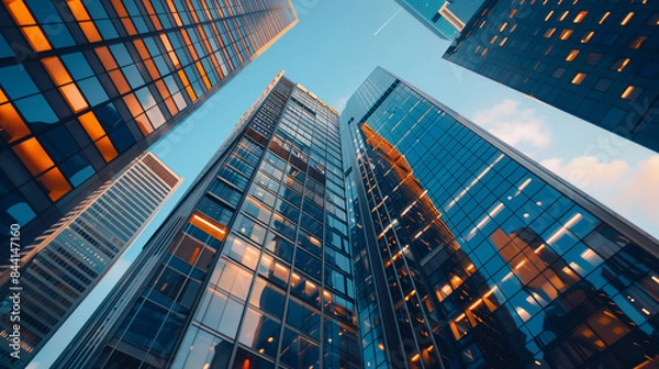 Fototapeta skyscrapers in the city, in the evening, business center