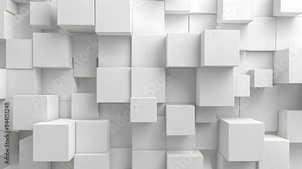 Obraz Random shifted white cube boxes block background wallpaper banner with copy space. 