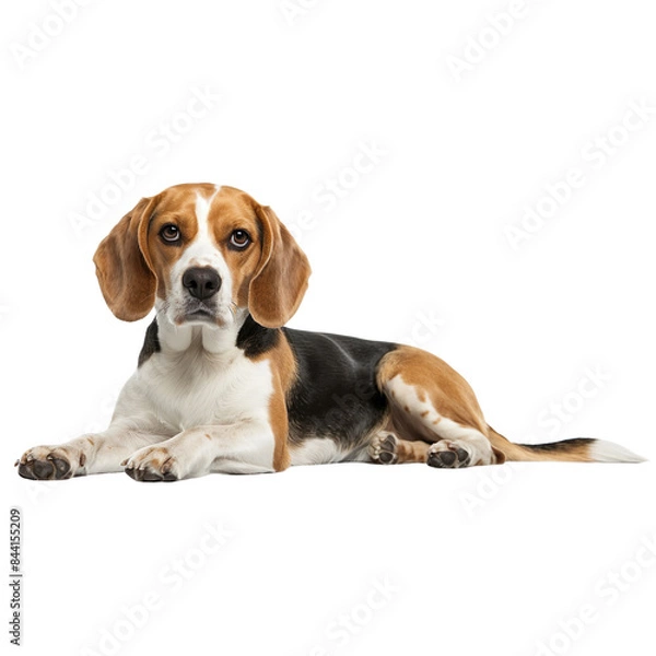 Fototapeta A Beagle lying down with a relaxed expression