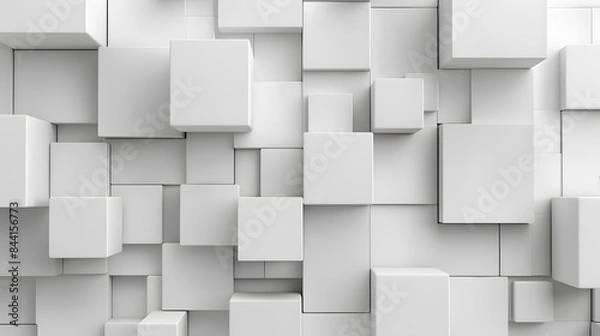 Fototapeta Random shifted white cube boxes block background wallpaper banner with copy space. 
