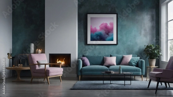 Fototapeta Scandinavian interior design of modern living room