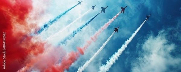 Obraz Group Of Fighter Jets Are Flying In Formation, American Independence.