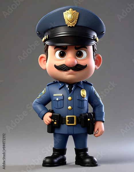 Obraz A 3D animated Cute Cartoon Cop Character 3D Rendered on Gray background.