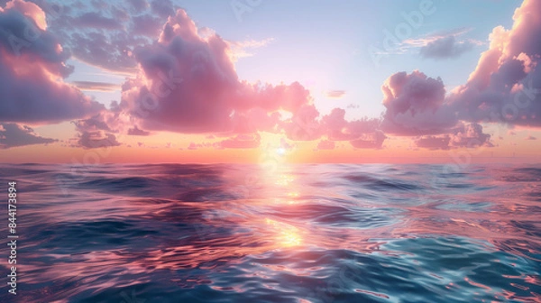 Fototapeta Sunset over ocean with colorful sky and crashing waves
