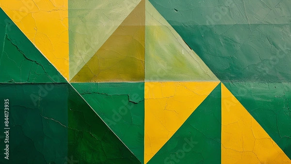 Obraz Geometric Wall Design Featuring Green and Yellow Triangular Patterns with Textured Finish