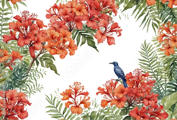 Obraz Vibrant Tropical Bouquet with Flamingo