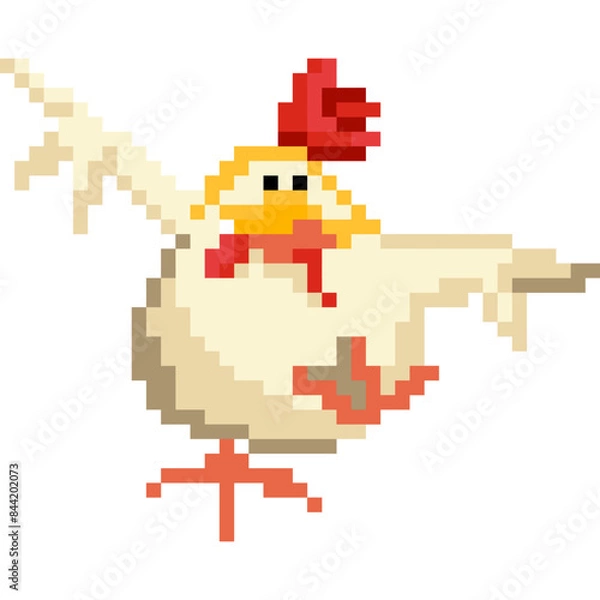 Fototapeta Chicken cartoon icon in pixel style