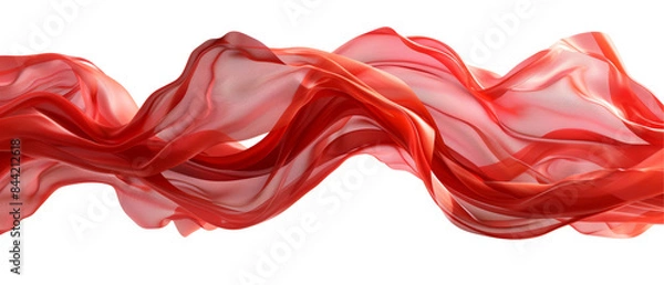 Fototapeta Flowing Red Fabric Ribbon Border Isolated on Transparent or White Background, PNG