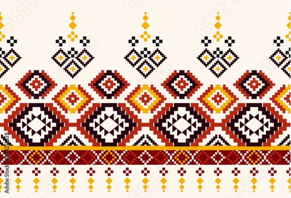Fototapeta embroidery abstract Traditional geometric ethnic fabric pattern ornate elements with ethnic patterns design for textiles, rugs, clothing, sarong, scarf, batik, wrap, embroidery, print, curtain, carpet