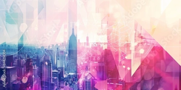 Fototapeta Modern double exposure background with abstract geometric designs.