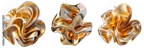Fototapeta Abstract Gold Shape 3D Render Set Isolated on Transparent or White Background, PNG