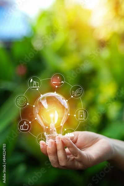 Obraz light bulbs green on background