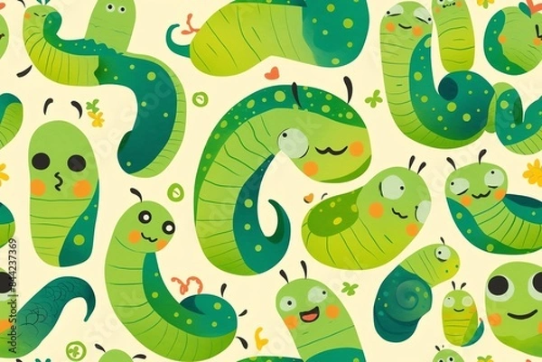 Fototapeta Cartoon green worms pattern