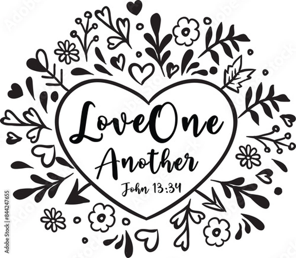 Fototapeta Love One Another, John 13:34, Bible Verse Vector Design. Beautiful Inspirational Christian Scripture Art.