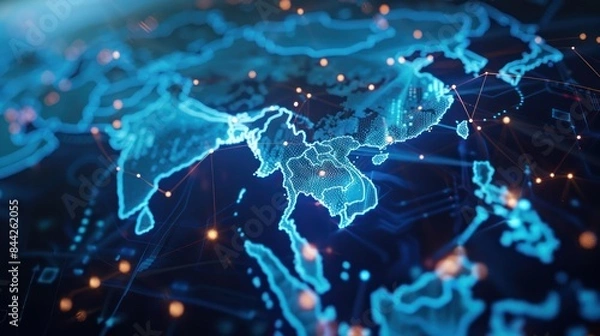 Fototapeta Global International Connectivity Background/Connection lines Around Earth Globe, Futuristic Technology Theme Background with Light Effect