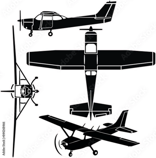 Fototapeta small propeller airplane vector set for laser and vinyl projects