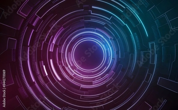 Fototapeta Abstract Tech Tunnel with Neon Colors