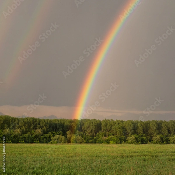Fototapeta Rainbow over the Danube River on a sunset.