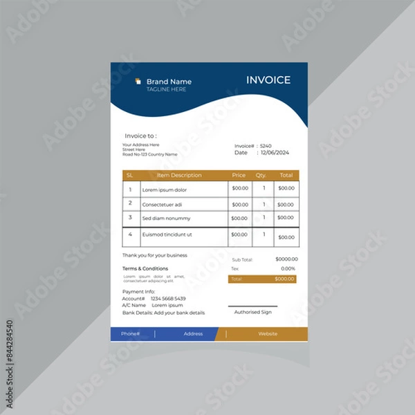 Fototapeta Clean and Simple Minimalist Business Invoice Template