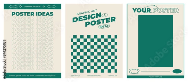 Fototapeta Retro poster with graphic elements of geometrical shapes vector. Trendy Y2k backgrounds for posters, prints, invitations or cards.
