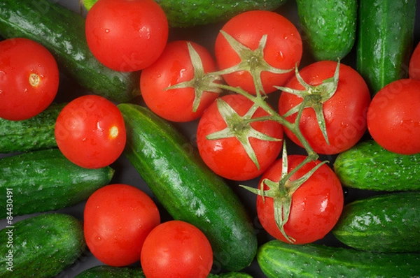 Fototapeta Tomatoes and cucumbers