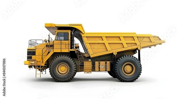 Obraz Powerful Yellow Construction Truck with Large Dump Bed for Hauling Heavy Materials