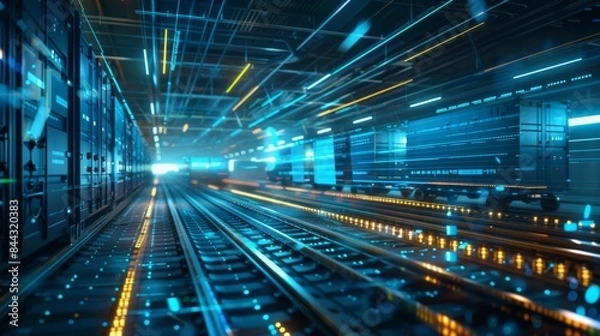 Fototapeta Futuristic Transport Facility Automated Loading Systems and Digital Tracking Displays