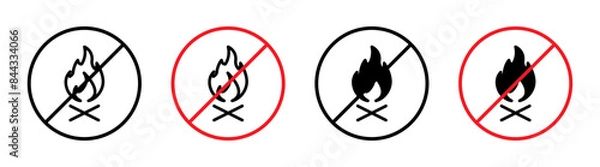 Fototapeta The no fire sign provides a clear warning against open flames, featuring a prohibition symbol, safety caution, and danger alert.