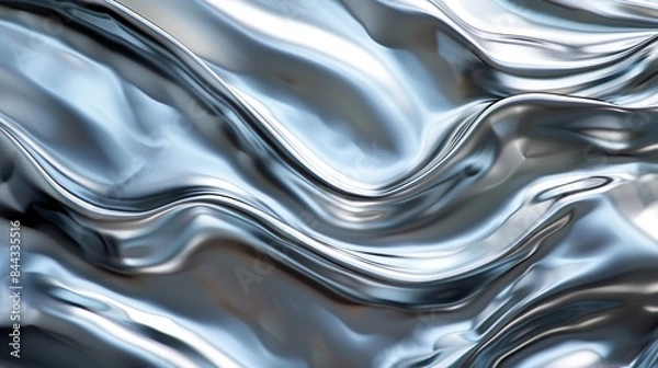Fototapeta Abstract silver liquid metal background. Smooth, flowing, and reflective surface with a metallic sheen.