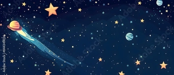 Fototapeta Whimsical Comet and Starry Night Sky with Pastel Hues and Soft Lighting