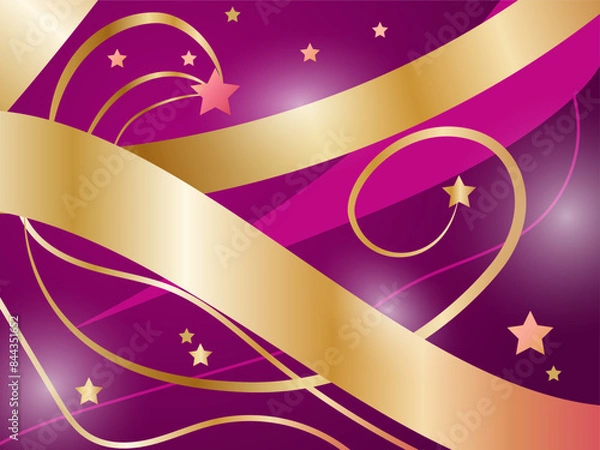 Fototapeta Abstract background with purple pink and gold, stripes in the form of waves, stars.