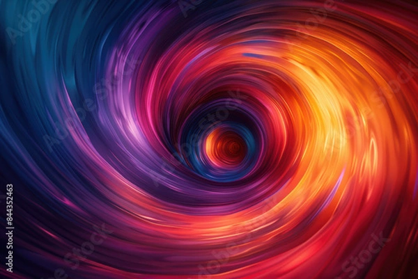 Fototapeta Vibrant abstract vortex with swirling colors like purple, red, and orange, creating a sense of motion and energy. Perfect for background or creative design.
