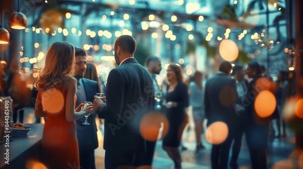 Obraz Blurred shot of business people at party in office center