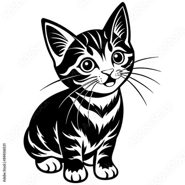Fototapeta the kitten marvels  vector silhouette illustration