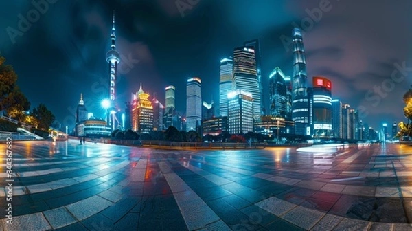 Fototapeta Photograph of Shanghai Lujiazui Financial and Commercial District at night of modern city