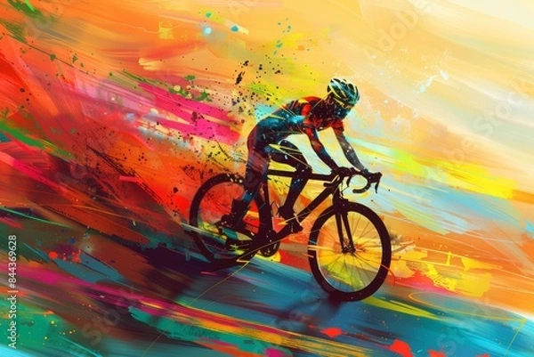 Fototapeta Abstract colorful illustration of cyclist. Ai generative art