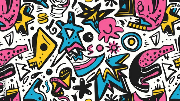 Fototapeta Colorful Funky Doodles Pattern. Whimsical and Fun Art Design