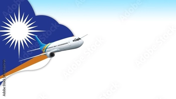 Fototapeta 3d illustration plane with Marshall Islands flag background for business and travel design