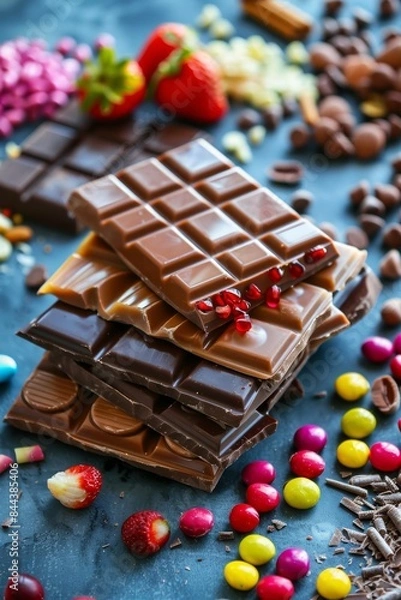 Fototapeta Stack of Chocolate Bars with Berries