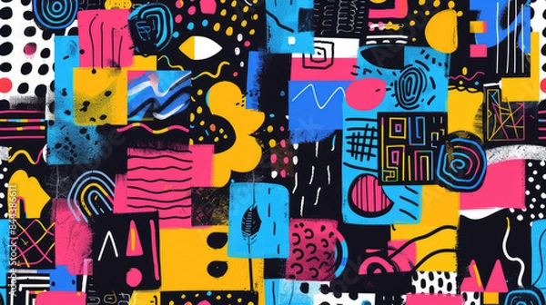 Fototapeta Dynamic Abstract Geometric Collage Seamless Doodle Pattern
