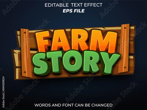 Fototapeta farm story text effect, font editable, typography, 3d text for games. vector template