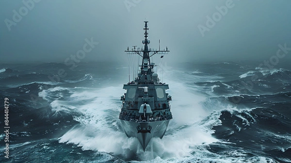 Obraz U.S. Navy Destroyer Steams Across Blue Water